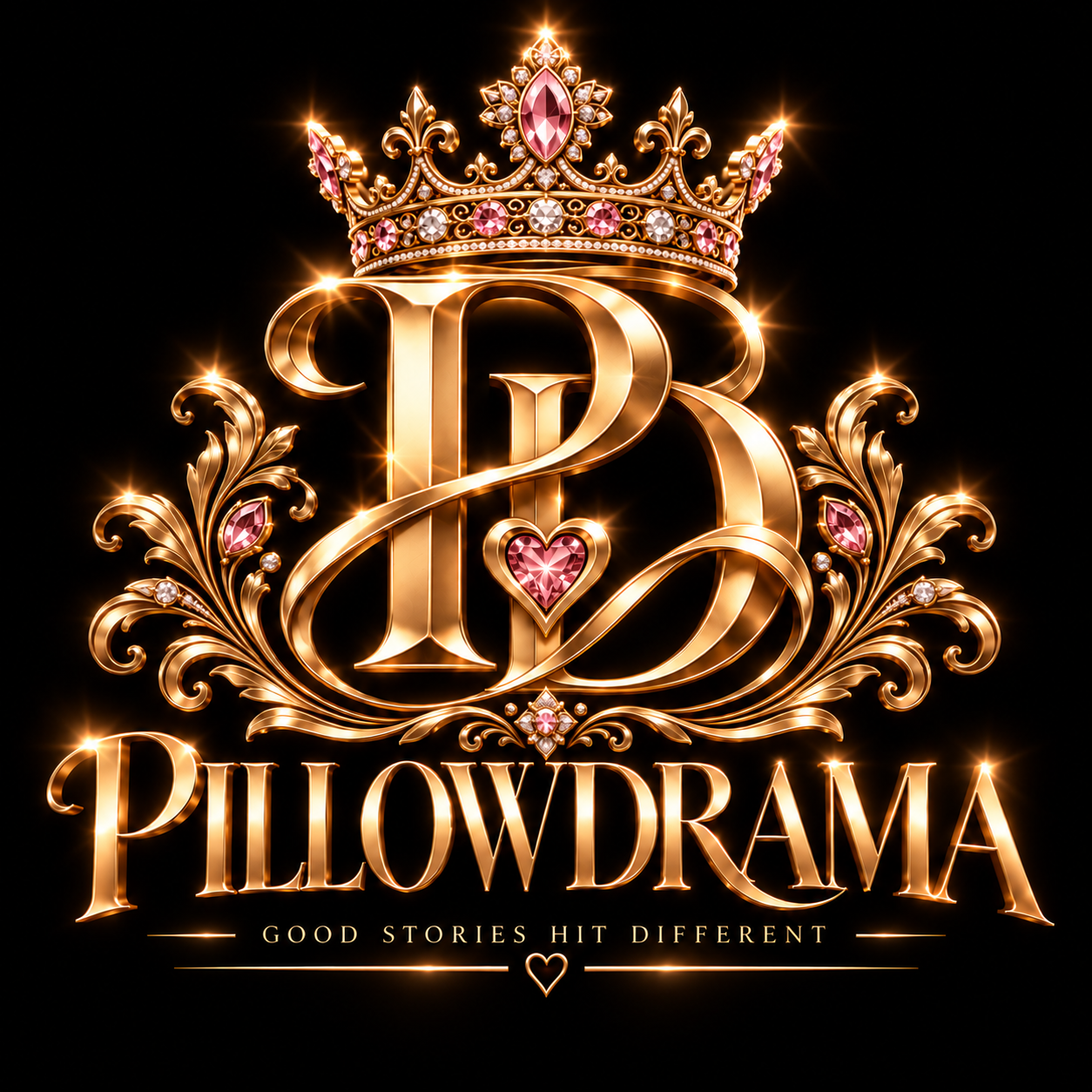 PillowDrama — crowned PD monogram and gold wordmark